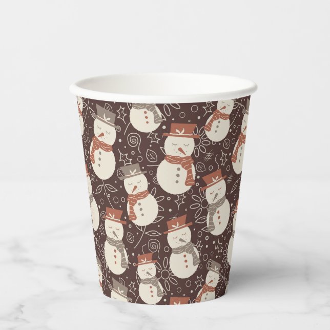 Mellow Snowmen - Christmas pattern amaro red. Paper Cups (Front)