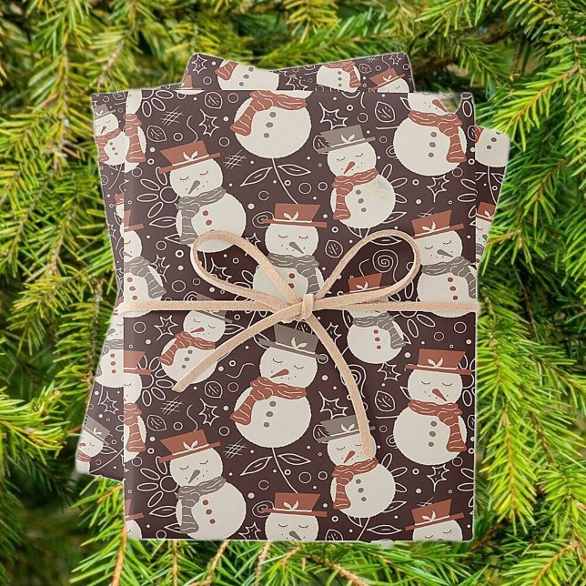 Mellow Snowmen - Christmas pattern amaro red. Wrapping Paper Sheets (Creator Uploaded)