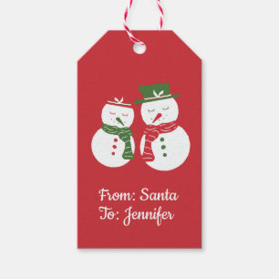 Mellow Snowmen - red flowers Christmas snowman. Gift Tags