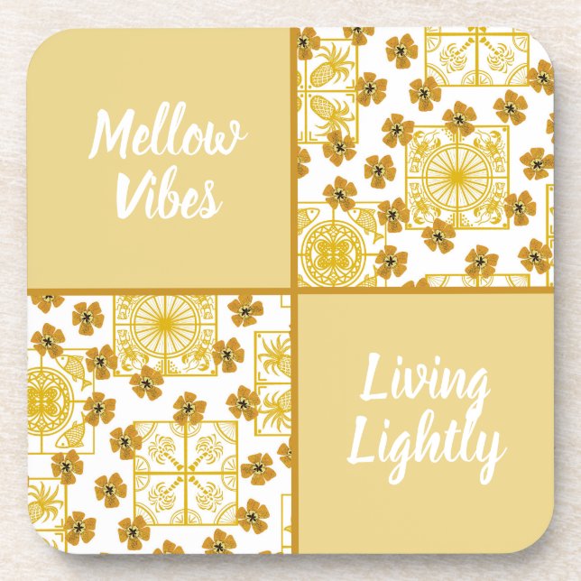 Mellow vibes living lightly summer theme beverage coaster (Front)