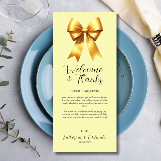 Mellow Yellow Bow Place Setting Thank You Card (Creator Uploaded)