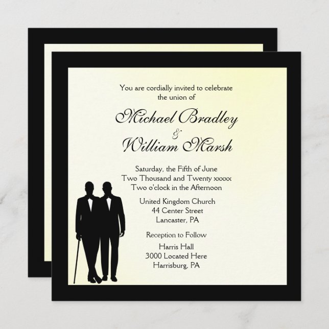 Mellow Yellow Gay Wedding Invitation (Front/Back)