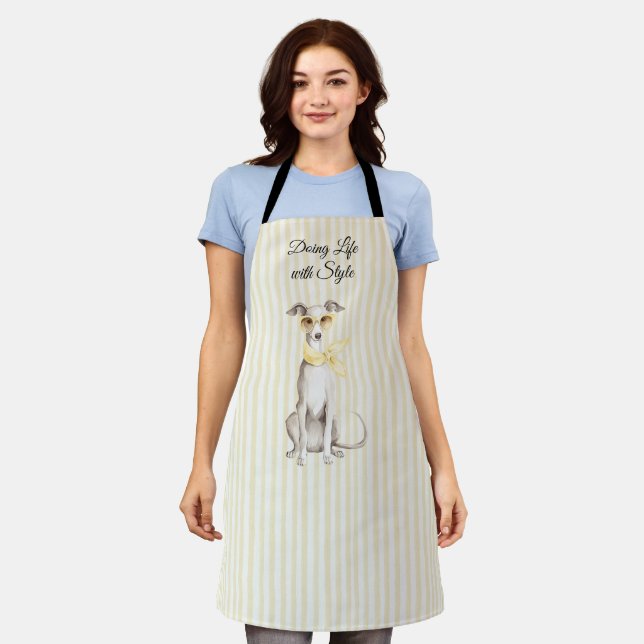 Mellow Yellow Scarf White Dog  Apron (Worn)