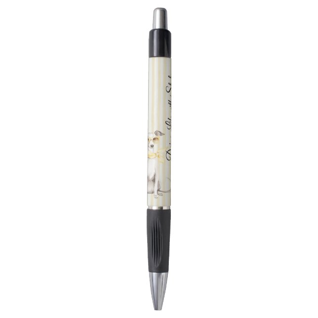 Mellow Yellow Scarf White Dog Stripes Pen (Front Vertical)