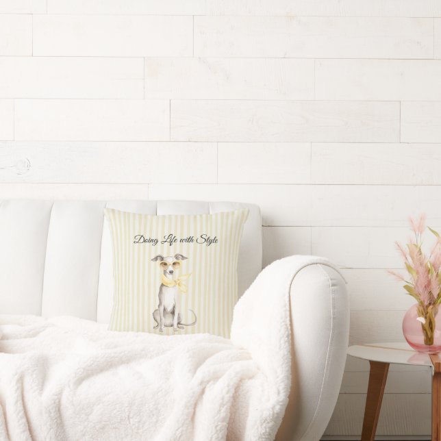 Mellow Yellow Scarf White Dog  Throw Pillow (Couch)