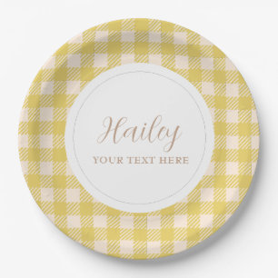 Mellow yellow vichy gingham plaid checked Party Paper Plates