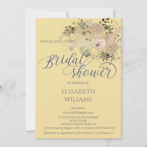 Mellow yellow watercolor boho floral trendy invitation