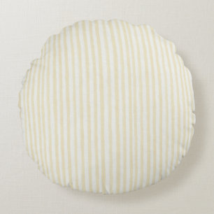 Mellow Yellow White Stripes Dots Baby Shower Round Pillow
