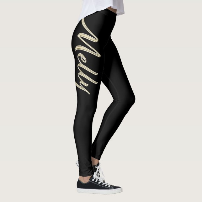 Melly white gold Handwriting trousers Leggings (Right)