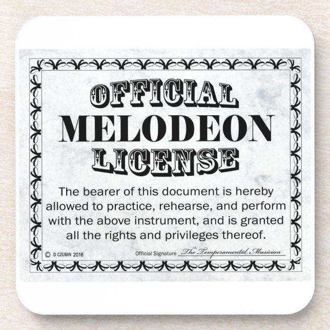 Melodeon License Beverage Coaster (Front)