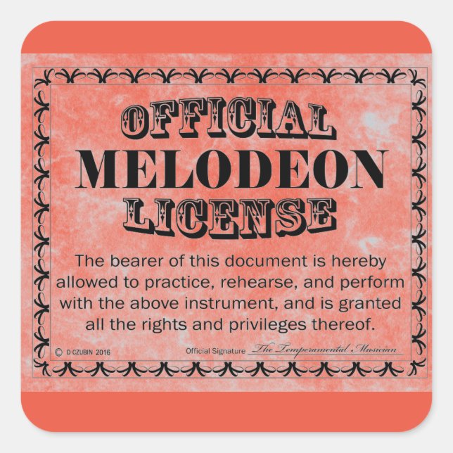 Melodeon License Square Sticker (Front)