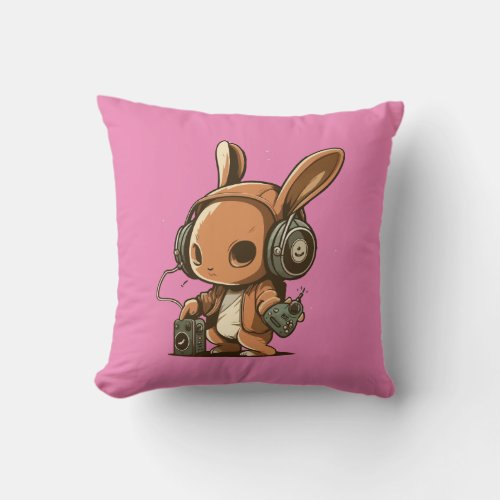 Melodic Bunny A Musical Journey Throw Pillow