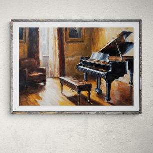 Melodic Echoes: Vintage Piano in Rustic Room Poster