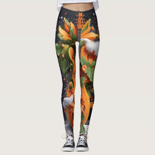 Melodic Harvest Papaya Leggings with Musical Note