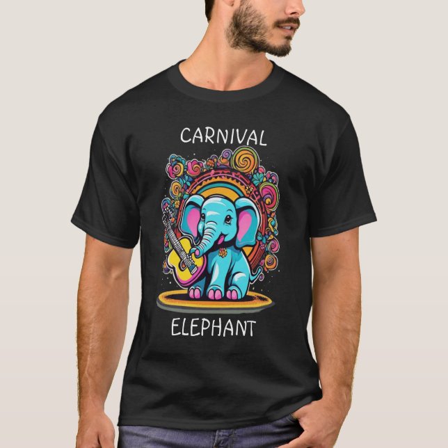 Melodic Mammoth Elephant Playing Guitar T-Shirt (Front)