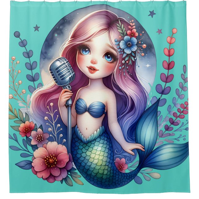 "Melodic Mermaid Serenade" Shower Curtain (Front)