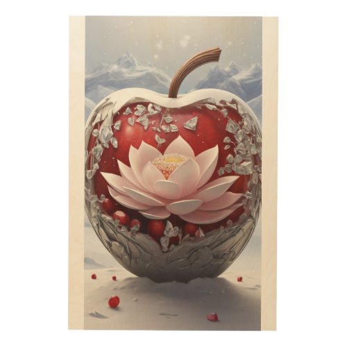 Melodic Serenity Crystal Lotus Heart Apple Wood Wall Art
