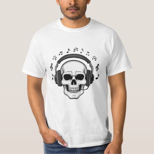 Melodic Skull Rocking Out with Headphones t shirt