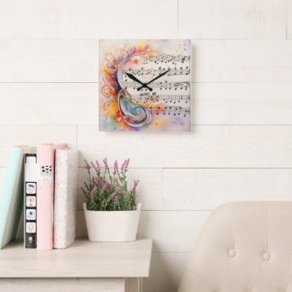 Melodic Songbird Wall Clock Watercolor Sheet Music