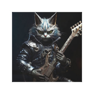 Melodic Whiskers: Metal Cat Jamming on Guitar Canvas Print