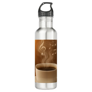 "Melodies in Steam: Musical Coffee Cup Art Mug" Stainless Steel Water Bottle