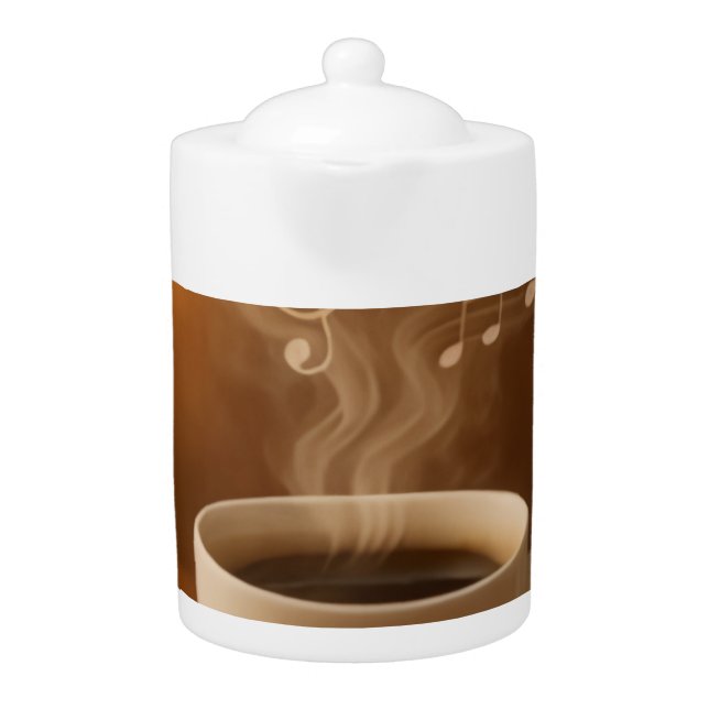 "Melodies in Steam: Musical Coffee Cup Art Mug" Teapot (Front)