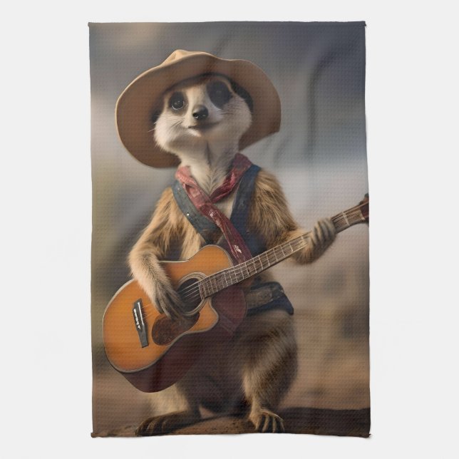Melodies of the Savanna A Meerkat Guitar Serenade, Kitchen Towel (Vertical)