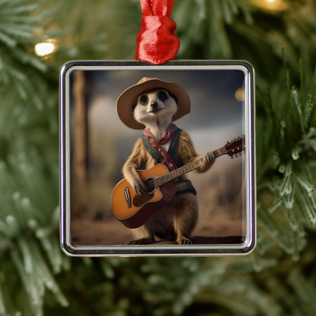 Melodies of the Savanna A Meerkat Guitar Serenade, Metal Ornament (Tree)