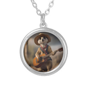 Melodies of the Savanna A Meerkat Guitar Serenade, Silver Plated Necklace