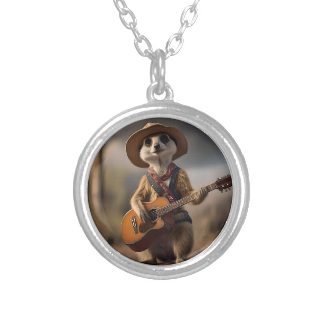 Melodies of the Savanna A Meerkat Guitar Serenade, Silver Plated Necklace (Front)
