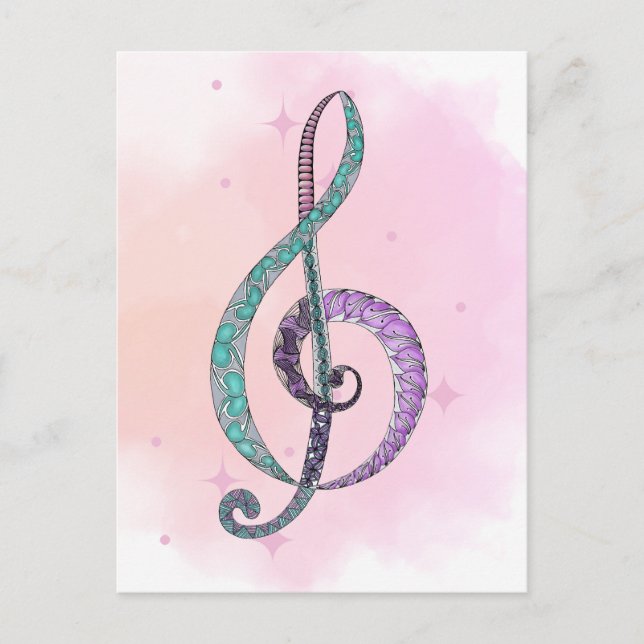 Melody in Line & Color treble clef postcard (Front)