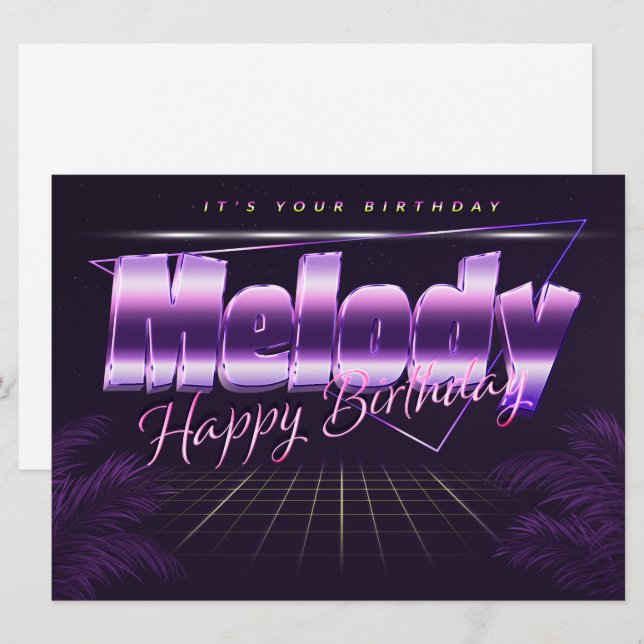 Melody Name First Name lilac retro card birthday (Front/Back)