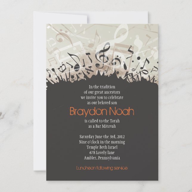 MELODY of the TORAH Bar Bat Mitzvah Invitation (Front)