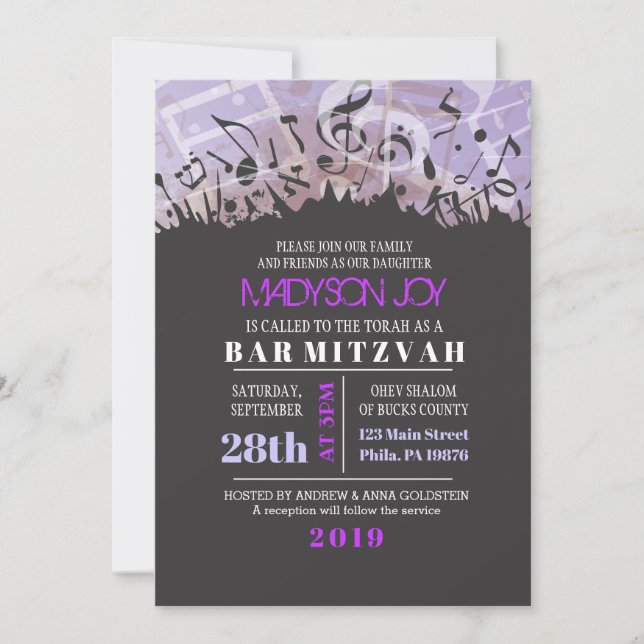 MELODY of the TORAH Bar Bat Mitzvah Invitation (Front)