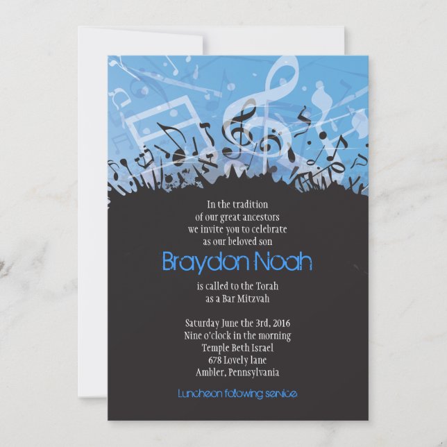 MELODY of the TORAH Bar Bat Mitzvah Invitation (Front)