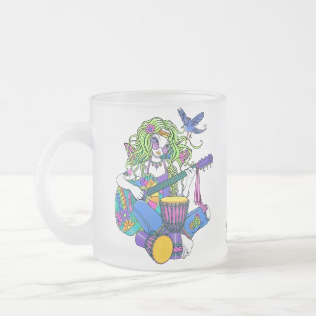 "Melody" Rainbow Guitar Hippie Fairy Frosty Mug (Left)
