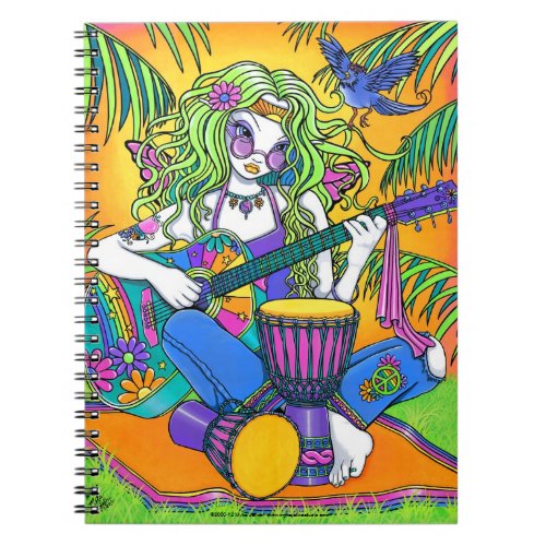 Melody Rainbow Guitar Hippie Fairy Notebook