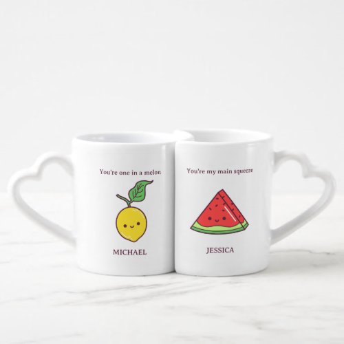 Melon and Lemon Cute Couple Funny Valentines Day Coffee Mug Set