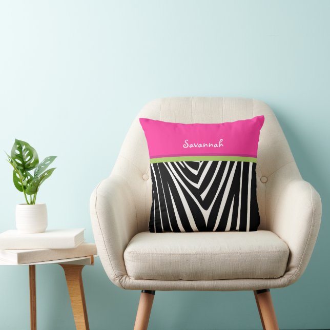 Melon and Pink Personalize Stylish Zebra Pillow (Chair)