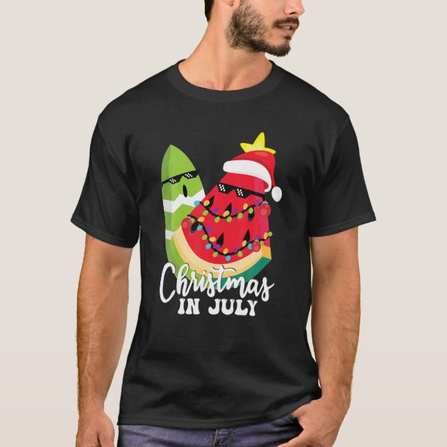 Melon Christmas Tree Christmas In July Cute Pixel T-Shirt (Front)