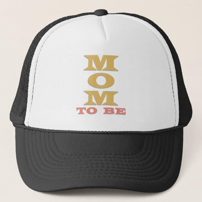 Melon/Gold Text Mom to Be Trucker Hat (Front)