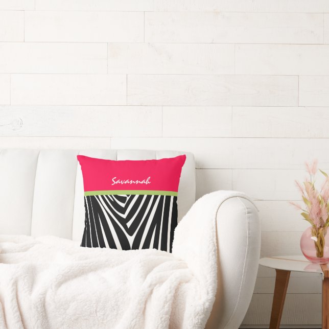 Melon Hot Pink Personalize Stylish Zebra Pillow (Couch)