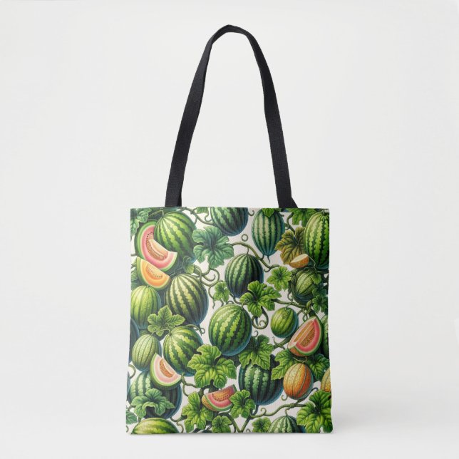 Melon Medley: A Vibrant Vineyard Patchwork Tote Bag (Front)