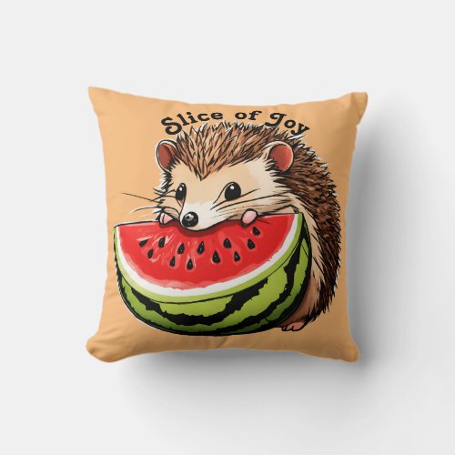 Melon Munching Hedgehog Throw Pillow