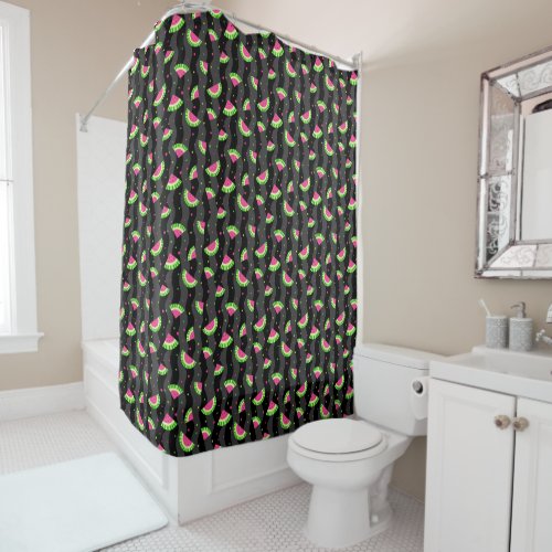 Melon Party Vibrant Bright Green Pink Watermelon Shower Curtain