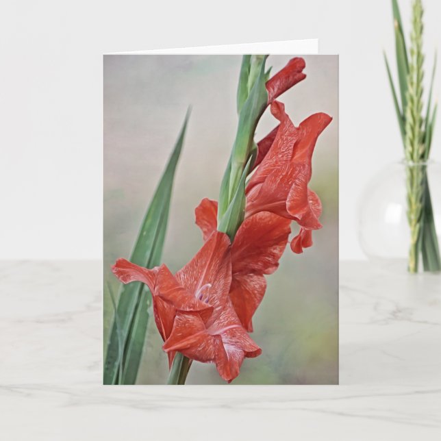 Melon Red Toned Gladiolus flowers Note Card (Front)