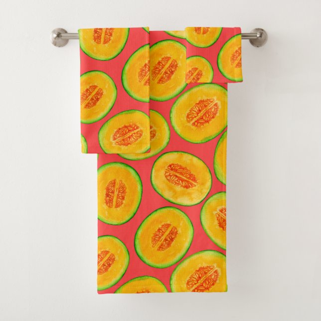 Melon slices watercolor pattern bath towel set (Insitu)