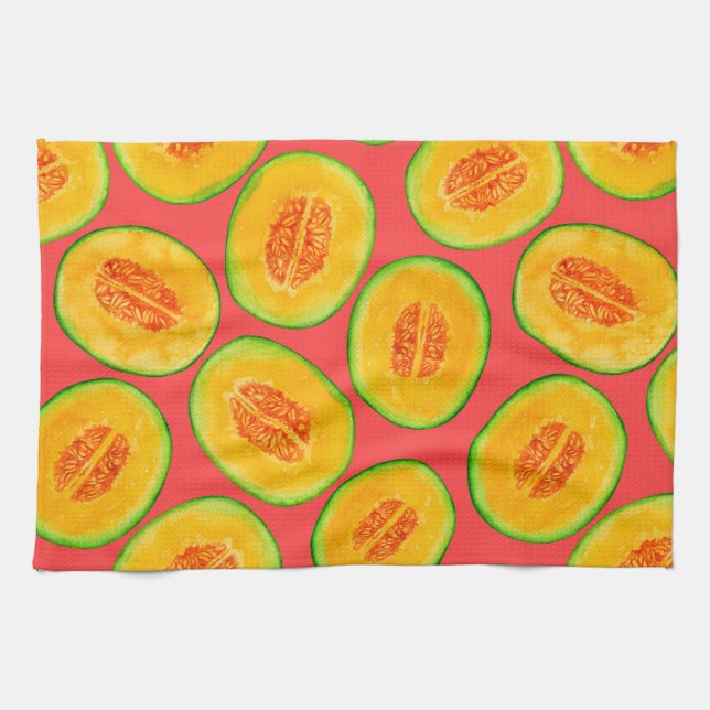 Melon slices watercolor pattern kitchen towel (Horizontal)