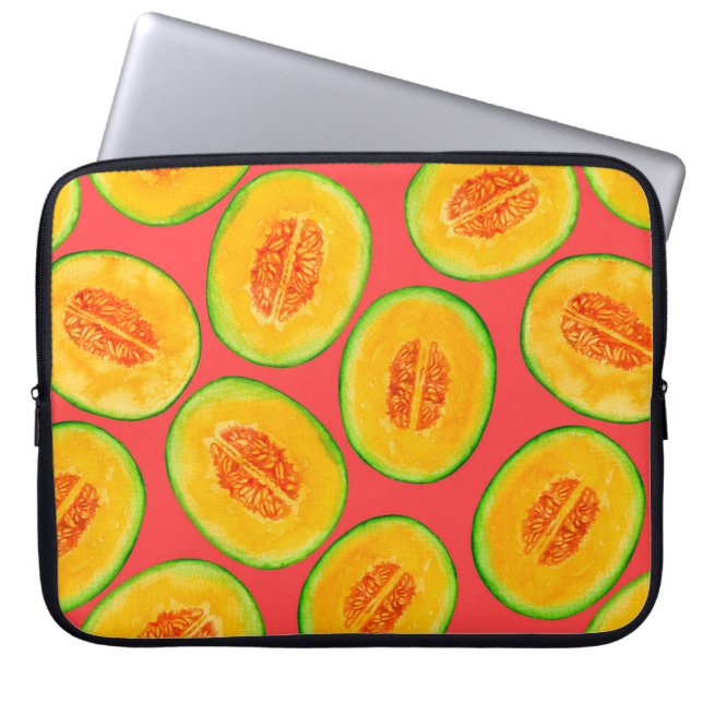 Melon slices watercolor pattern laptop sleeve (Front)