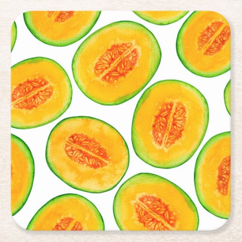 Melon slices watercolor pattern square paper coaster